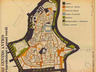 Un interessante studio urbanistico realizzato tra il 1973 e 1976 dagli architetti Ferrari, Quaroni e Renzulli mostra in una mappa la �geografia� del pavimento della citt� vecchia. Si nota come le lastre di basalto (nella piantina in colore rosso) ricoprivano buona parte delle vie della citt� vecchia